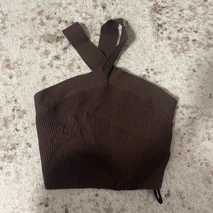 Aritzia Babaton Sculpt Knit Criss Cross Tank - Brown/Small
